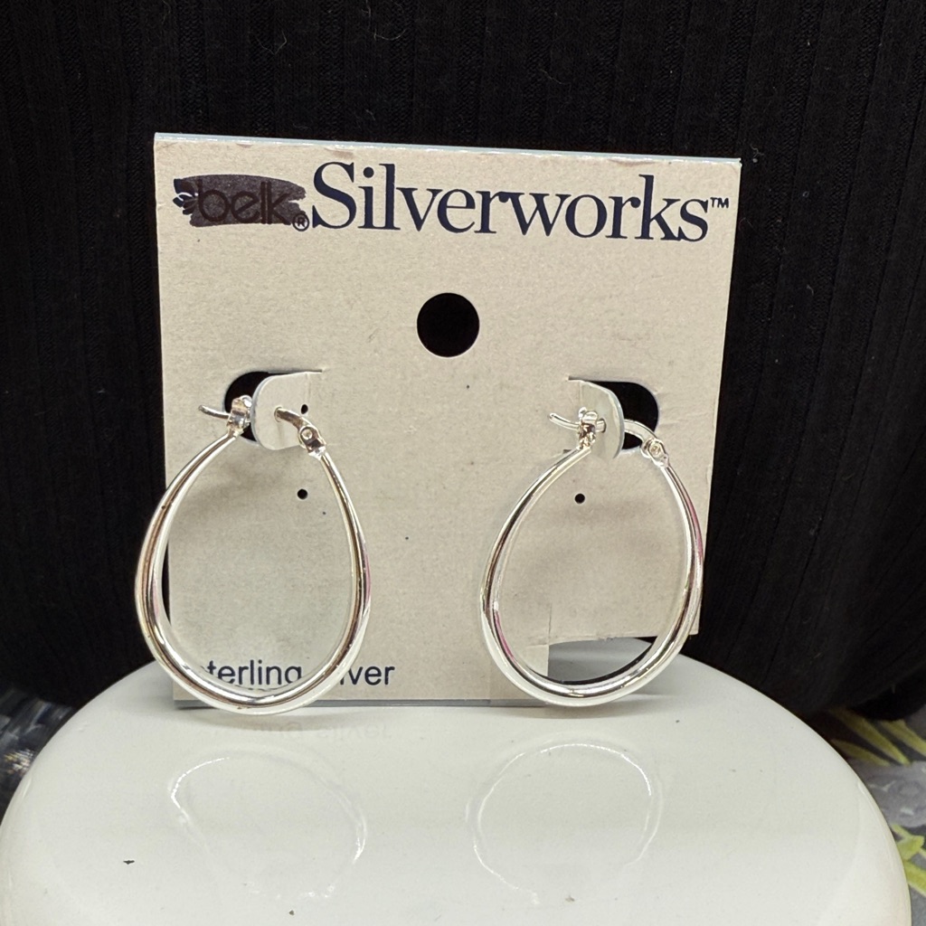 Silverworks Sterling Silver Teardrop Hoop Earrings Nwt